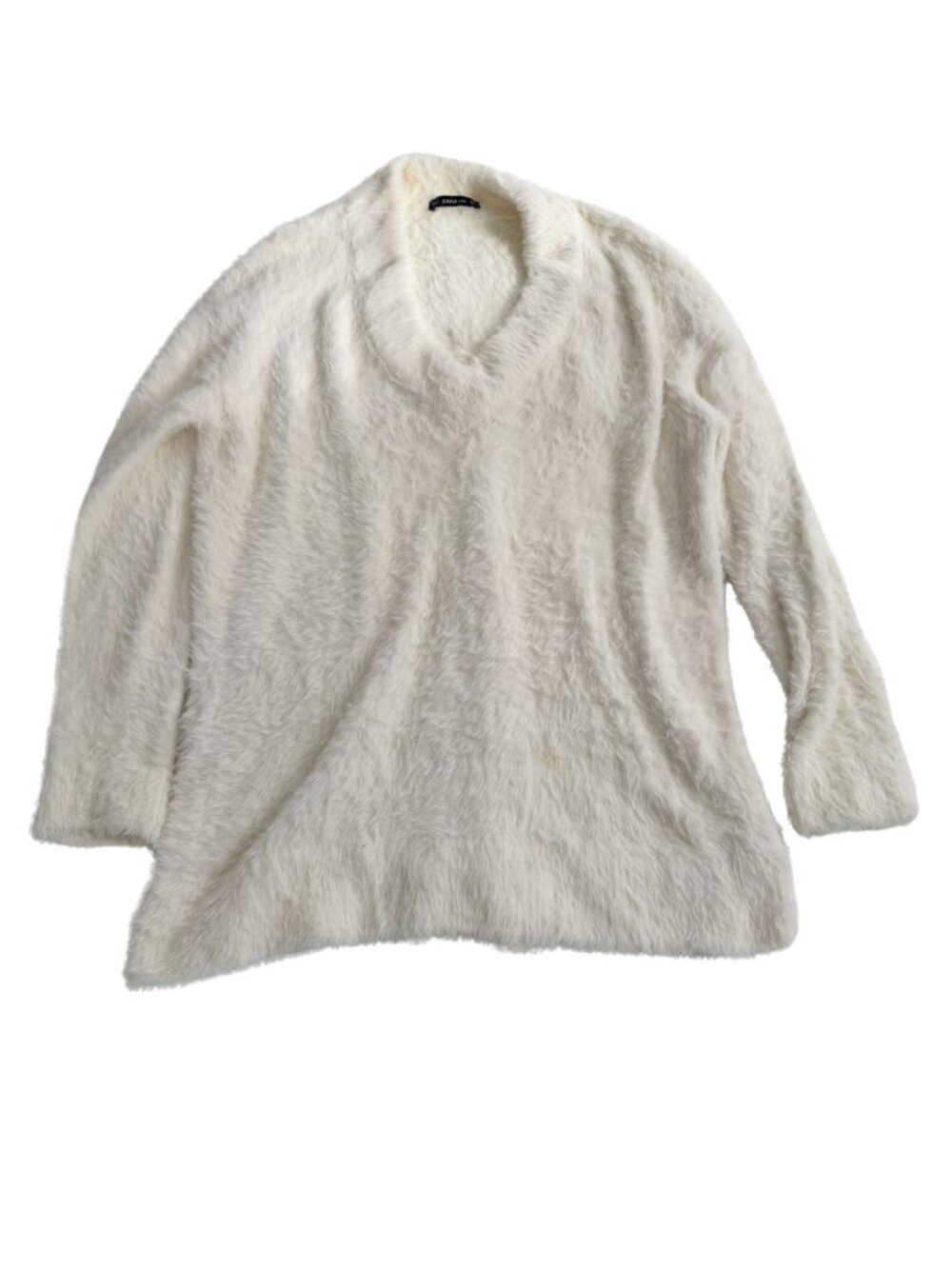 ZARA Cozy Cream Fuzzy V-Neck Oversized Knit Sweater